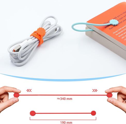 Rich&Ray Magnetic Reusable Silicone Cable Ties, Phone Cord Holder 7.48'' | For Headphone Cables, Charging Cable Organizer, Book Markers, Hanging Stuff in Kuwait