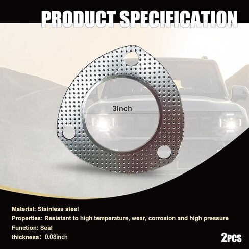 2 PCS Car Exhaust Gasket, Durable Metal 500MPa Vehicle Seal Accessories with 3 Holes, Universal Waterproof Oval Automotive Exhaust Gasket Replacements for Truck SUV Car (Silver #2.5In) in Saudi Arabia