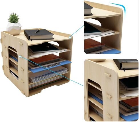 PUNCIA 7 طبقات طولية منظم ورق مكتب خشبي لمكتب سطح المكتب حامل الملفات علبة الرسائل حرف A4 فارز الورق وثيقة كتاب مجلة البريد تخزين الرف الرف منظم الأدب in Kuwait