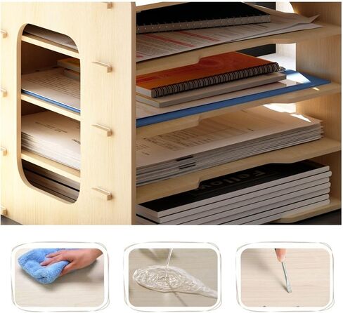 PUNCIA 7 طبقات طولية منظم ورق مكتب خشبي لمكتب سطح المكتب حامل الملفات علبة الرسائل حرف A4 فارز الورق وثيقة كتاب مجلة البريد تخزين الرف الرف منظم الأدب in Kuwait