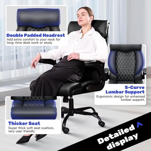 Office Chair, Big and Tall Office Chair, Reclining Office Chair with Footrest Home Office Desk Chairs, High Back Ergonomic Office Chair with Lumbar Support, Executive Leather Office Desk Chair in Kuwait