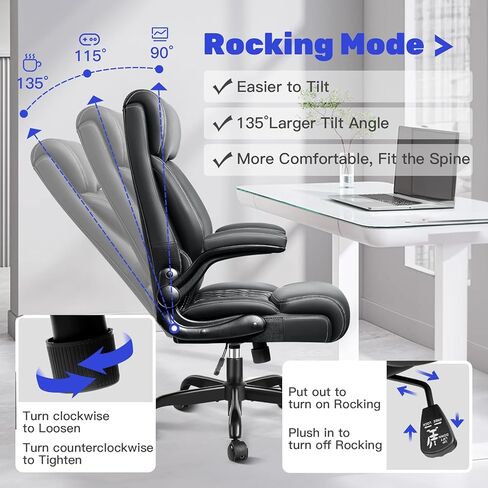 Office Chair, Big and Tall Office Chair, Reclining Office Chair with Footrest Home Office Desk Chairs, High Back Ergonomic Office Chair with Lumbar Support, Executive Leather Office Desk Chair in Kuwait
