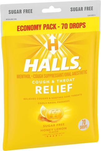 HALLS Relief قطرات السعال الخالية من السكر والعسل والليمون، عبوة اقتصادية - 70 قطرة in Kuwait