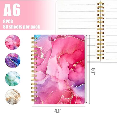 Koogel 4PCS Mini Spiral Notepads A6, Small Notebook Journal Marbleized Pocket Notebooks College Ruled Notepads for Women Gift Office School Supplies in Saudi Arabia