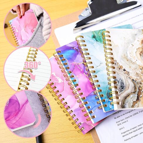 Koogel 4PCS Mini Spiral Notepads A6, Small Notebook Journal Marbleized Pocket Notebooks College Ruled Notepads for Women Gift Office School Supplies in Saudi Arabia