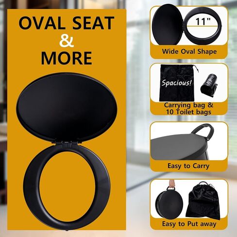 XL Oval Seat Portable Toilet, 16" Camping Toilet with Adjustable Height - Support up to 370 lbs in Saudi Arabia