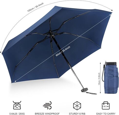 LEAGERA Mini Umbrella For Purse - Open Diameter 35inch, Small Travel Umbrella Compact Mini Waterproof Umbrellas for Rain, Suitable for Women Purse and Pocket, Manual-Openin, Black in Kuwait
