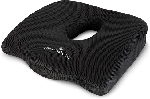 Pharmedoc Seat Cushion - Memory Foam Cushion for Office Chair, Car Seat, Airplane, Bleacher - Sciatica & Hip & Coccyx Pain Relief - Desk Chair Cushion - Large Coccyx Cushion - Black in Kuwait