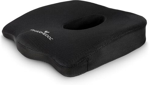 Pharmedoc Seat Cushion - Memory Foam Cushion for Office Chair, Car Seat, Airplane, Bleacher - Sciatica & Hip & Coccyx Pain Relief - Desk Chair Cushion - Large Coccyx Cushion - Black in Kuwait