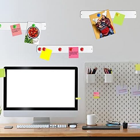 6 Pieces Frameless Magnetic Stainless Iron Board Strip Bulletin Bar Board Memo Strip Set with 48 Pieces Colorful Magnet for Kitchen Office(Black) in Kuwait