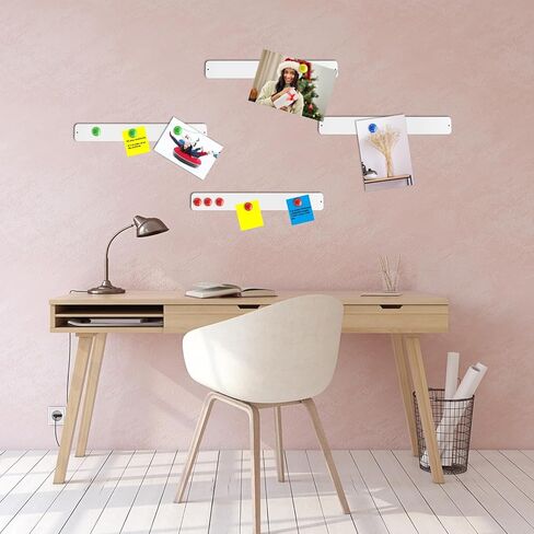 6 Pieces Frameless Magnetic Stainless Iron Board Strip Bulletin Bar Board Memo Strip Set with 48 Pieces Colorful Magnet for Kitchen Office(Black) in Kuwait