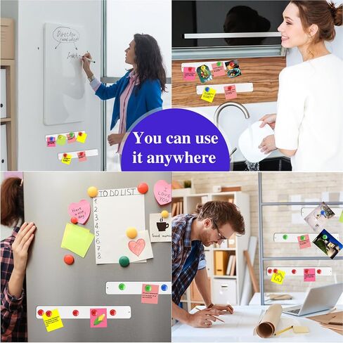 6 Pieces Frameless Magnetic Stainless Iron Board Strip Bulletin Bar Board Memo Strip Set with 48 Pieces Colorful Magnet for Kitchen Office(Black) in Kuwait