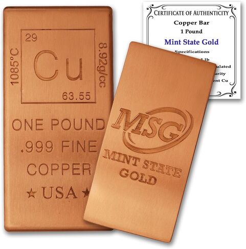 MINT STATE GOLD 1 رطل من النحاس (نمط مسطح) .999 سبائك نقية مع تصميم عنصر الجدول الدوري (1.00) in Kuwait