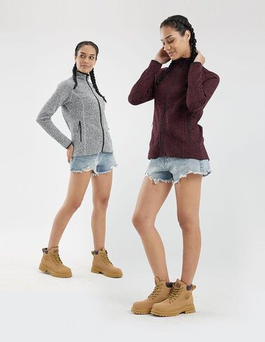fit space Women's Snowflake Cardigan Sweater Jacket Fleece Lined Long Sleeve Lightweight Full Zip Midlayer in Saudi Arabia