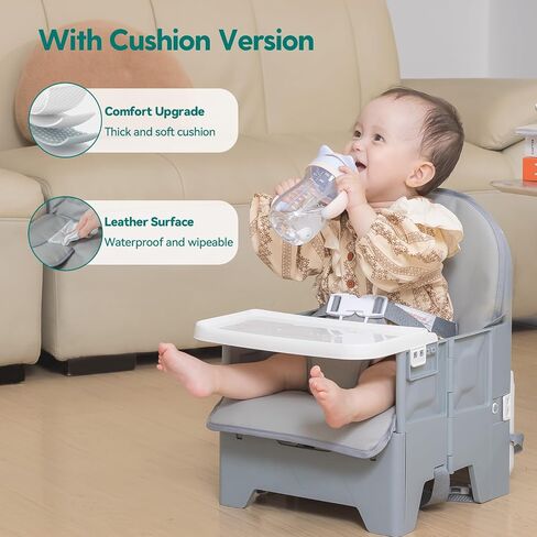 Portable Baby Booster Seat for Kitchen Chair, BABELIO Easy Folding Baby Dining Chair with Adjustable Tray, Travel Booster Baby Chair for Indoor and Outdoor, Suited for Babies Aged 6-36 Months in Saudi Arabia