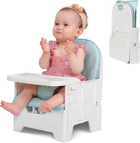 Portable Baby Booster Seat for Kitchen Chair, BABELIO Easy Folding Baby Dining Chair with Adjustable Tray, Travel Booster Baby Chair for Indoor and Outdoor, Suited for Babies Aged 6-36 Months in Saudi Arabia