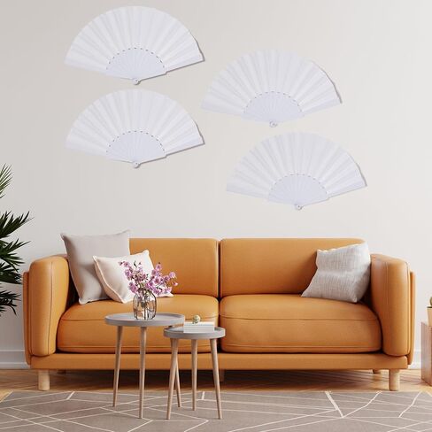 4 Pieces Black Folding Hand Fans Fabric Fans Chinese Japanese Style Summer Handheld Fan for Party, Wedding, Gifts, Wall Decoration,Photographic Props in Saudi Arabia