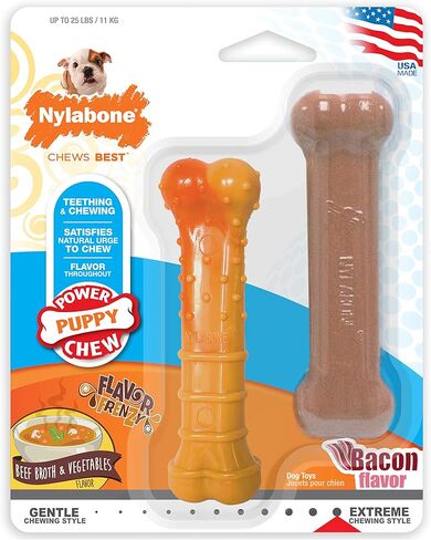 Nylabone Puppy Power Chew Toy - Tough and Durable Puppy Chew Toy for Teething - Puppy Supplies - Beef Broth & Vegetable Flavor, Small (1 Count) in Saudi Arabia