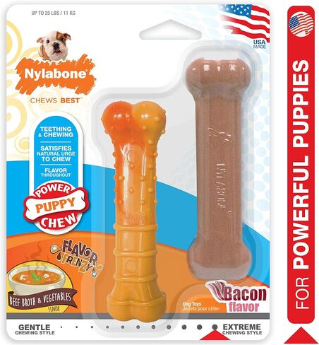 Nylabone Puppy Power Chew Toy - Tough and Durable Puppy Chew Toy for Teething - Puppy Supplies - Beef Broth & Vegetable Flavor, Small (1 Count) in Saudi Arabia