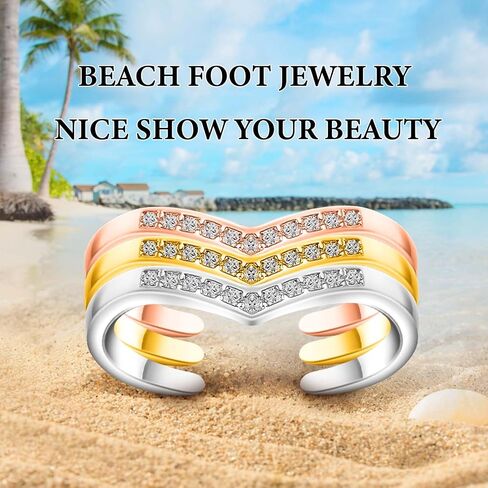 Woffoly 3PCS Toe Rings for Women, Adjustable Cubic Zirconia Hypoallergenic Band Ring,Silver/Rose Gold/Gold Toe Rings Set Beach Foot Jewelry for Summer,Stylish Open Toe Fingers Joint Tail Rings in Saudi Arabia