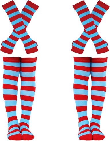 2 Set Kids High Knee Socks and Long Arm Warmer Gloves for World Book Day Dress Up in Kuwait