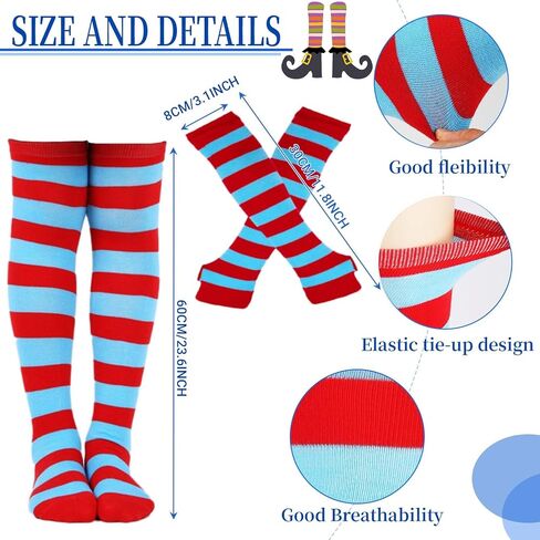 2 Set Kids High Knee Socks and Long Arm Warmer Gloves for World Book Day Dress Up in Kuwait