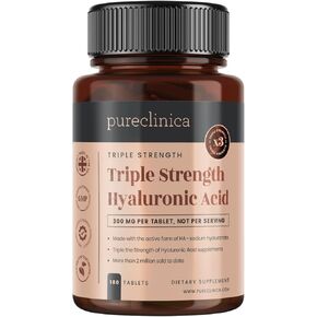 pureclinica Triple Strength Hyaluronic Acid 300mg x 720 Tablets (4 Bottles with 180 Tablets in Each - 12 Months Supply). 300% Stronger Than Any Other HLA Tablet