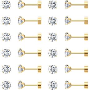 Ringcal 6 أزواج من أقراط الفولاذ المقاوم للصدأ مجموعة هيبوالرجينيك مكعب زركونيا 14K الذهب الأبيض تشيكوسلوفاكيا أقراط للنساء in Kuwait