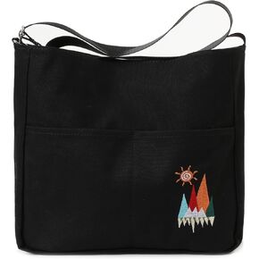 Canvas Crossbody Bag for Women Men, Fashion Casual Shoulder Bags Messenger Bag with Embroidery