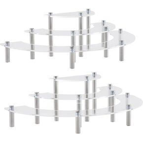 Gonice 2 Pack Display Risers 3 Tier Half Moon Clear Acrylic Display Stand For Cosmetic Dessert Cupcake Collectible Figure Display Shelf