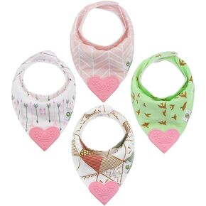 Pickle & Olive Baby Bandana Teething Bibs with Attached Silicone Teether - Set Of 4 -Solid Blues