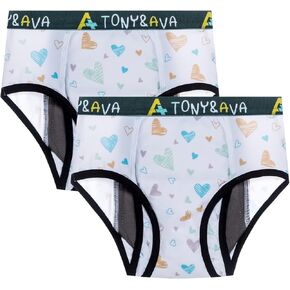 Tony & Ava Incontinence Underwear. Girls Bikini Briefs, Double Gusset. 2-Pack, 4 to 8 Years Old, Lovely Hearts (XS-W)