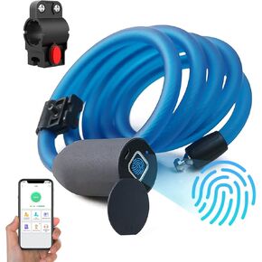 eLinkSmart Fingerprint Cable Lock, 4.9FT Long Heavy Duty Anti Theft Bike Lock, Weatherproof Keyless Digital Electronic Biometric Bluetooth Smart Lock for Bicycle Scooter Lawnmower Skateboard - Blue