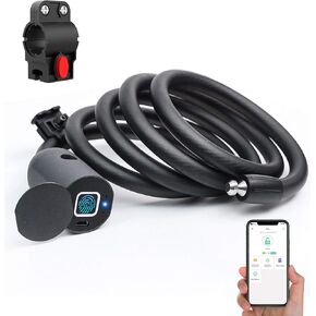 eLinkSmart Fingerprint Cable Lock, 4.9FT Long Heavy Duty Anti Theft Bike Lock, Weatherproof Keyless Digital Electronic Biometric Bluetooth Smart Lock for Bicycle Scooter Lawnmower Skateboard - Blue