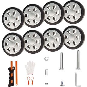 Luggage Wheels Replacement Set Dia 8PCS 2.4in/60mm Thick 0.47in/18mm Suitcase PVC Rubber Inline Wheels with 2 Size Axles Full Set Repair Tool for Spinner Suitcase Trolley Bag Drawbar Travel Box