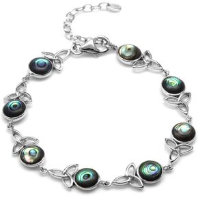 7MM Round Shape Gemstone White Gold Plated 925 Sterling Silver Triquetra Celtic Knot 7 to 8.5 Inch Adjustable Bracelet Jewelry for Women