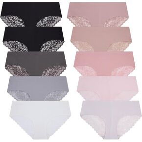 Rene Rofe 10 Pack - Sophie B - Seamless No Show Panties Soft Stretch Hipster Multi Packs Invisibles Briefs Underwears