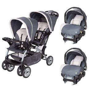 Baby Trend Sit N Stand Easy Fold Double Baby Stroller and Single Infant Car Seat Travel System with Safety Harnesses and Cover, Stormy