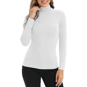 Women Turtleneck Long Sleeve Undershirt Pink Base Fitted Layer Casual Tops for Winter (Pink, Large)