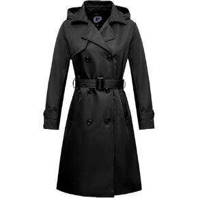 Garemcy Women's Long Waterproof Trench Coat Double Breasted Classic Lapel Coat Belted Slim Fit Coat with Detachable Hood in Kuwait