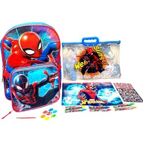Fast Forward Marvel Spiderman 16" Backpack with Lunch Box Set - 13 Piece Bundle with Variety School Supplies Including Pencil Case, Notebook, Folders and More