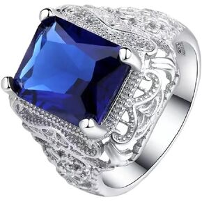S925 Sterling Silver Ladies Ring Luxury Fashion Square Cut 3 carats AAA Zircon Women Cubic Zirconia Infinite Halo Solitaire Engagement Ring Diamond Sapphire Ring Mozan Diamond Wedding Ring 522 (7)