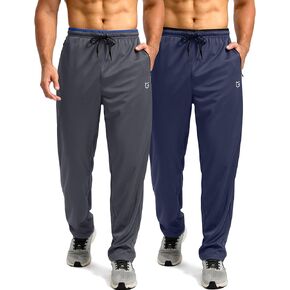 G Gradual Men's Sweatpants Open Bottom, Workout Pants with Zip Pockets Mesh Lightweight for Running, Athletic, Lounge (2PCS: Black/Navy, X-Large)