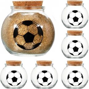 6 Pcs Cheerleader Printed Round Jar 3.4 oz Round Shaped Glass Jar with Cork Lid 2.56 x 2.56 Inch Mini Decorative Glass Bottle for Cheerleading Team Coach Gift Sport Party Favors Decoration