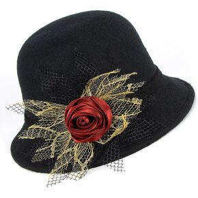 1920S Vintage Cloche Bucket Hat - Warm Winter Wool Gatsby Cloche Bowler Hat for Women Ladies Derby Party Crushable