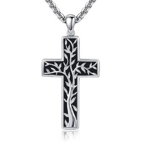 HKPATOP Cross Necklace Sterling Silver Sunflower Hummingbird Cross Pendant Necklace Religious Jewelry Gifts for Women Men