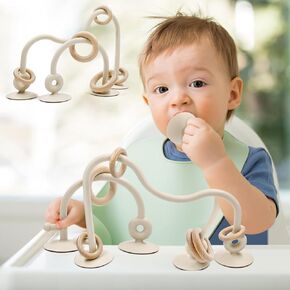 Baby Sensory Teething Chew High Chair Suction Toys for Infant Toddlers 6 12 18 24 Months, Food Grade Silicone Teether with Oak Loop Montessori Educational Parent-Child Baby Bath Toy (Blue)