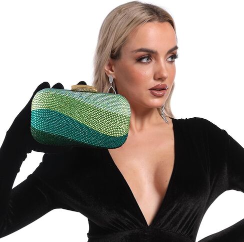 Boutique De FGG Sea Wave Luxury Crystal Clutch Evening Bags for Women Colorful Rhinestone Wedding Handbags and Purses in Saudi Arabia