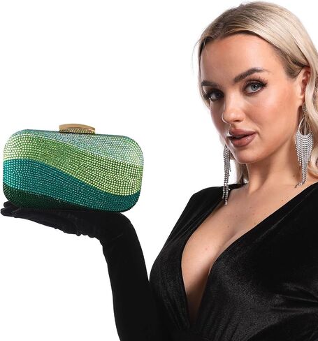 Boutique De FGG Sea Wave Luxury Crystal Clutch Evening Bags for Women Colorful Rhinestone Wedding Handbags and Purses in Saudi Arabia