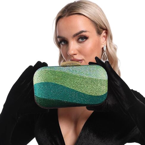 Boutique De FGG Sea Wave Luxury Crystal Clutch Evening Bags for Women Colorful Rhinestone Wedding Handbags and Purses in Saudi Arabia